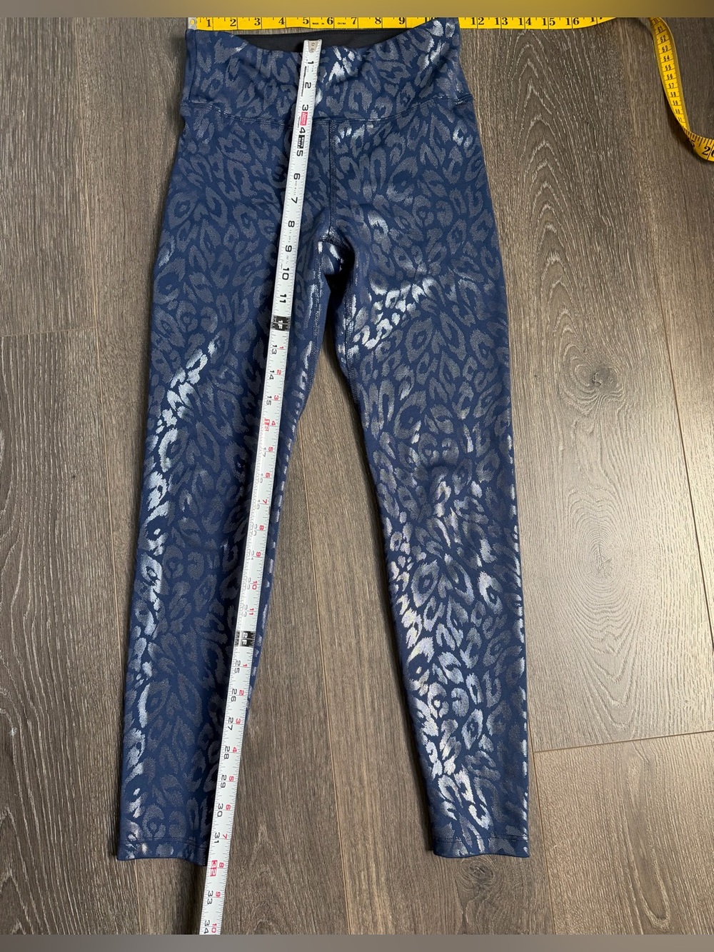Heroine Sport Navy Blue Metallic Leopard Print Leggings Shimmer Small Luxury Fit - Picture 7 of 7